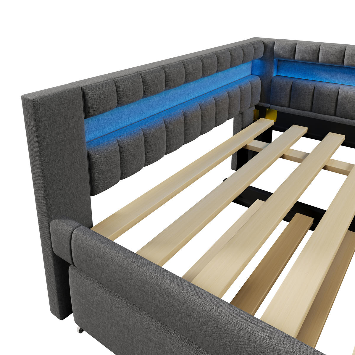 AUSZIEHBETT 140/200 cm DE-04937, mit LED in Grau - Grau, Holzwerkstoff (140/200cm) - ComfortXL
