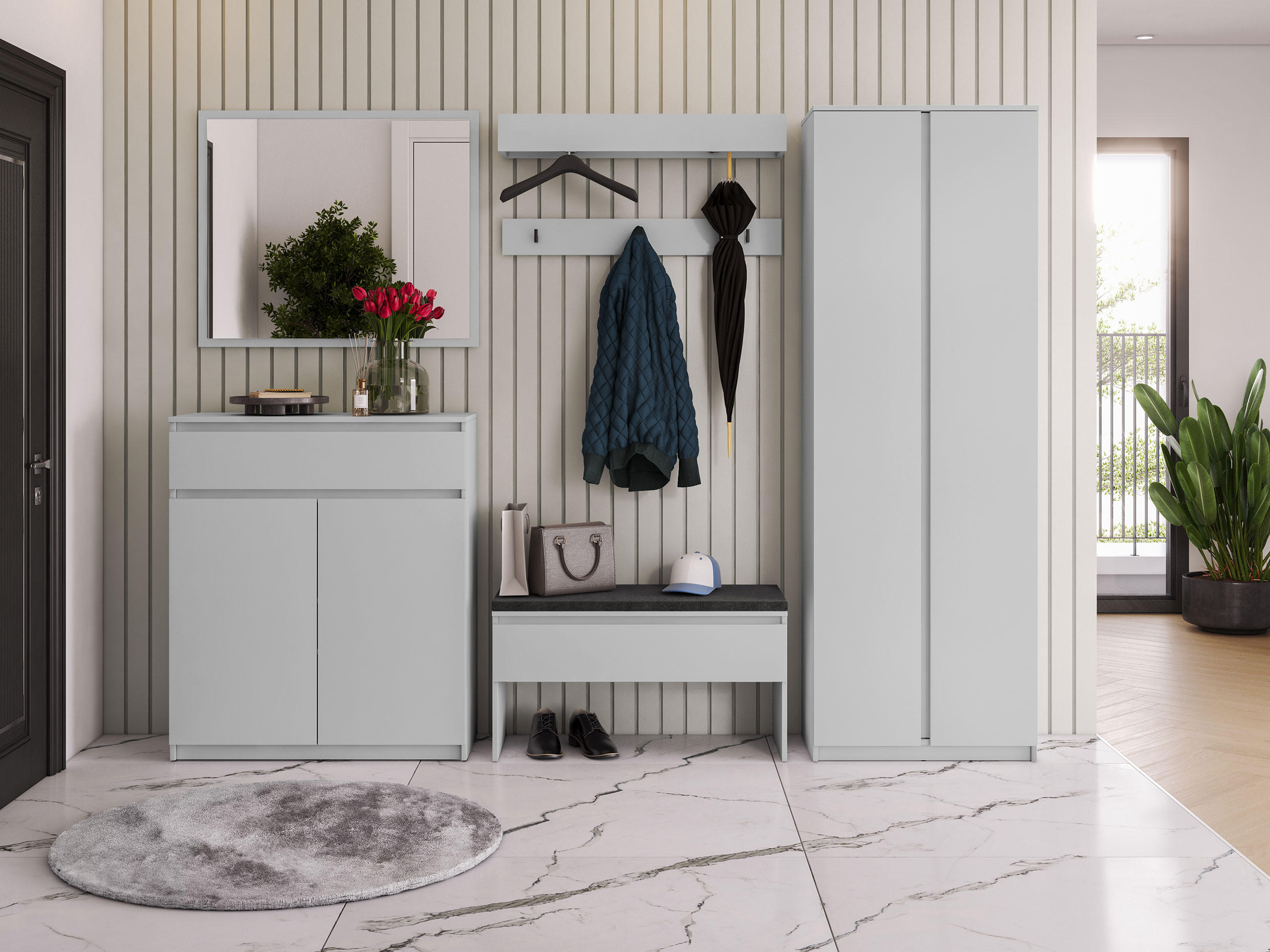 GARDEROBE-SET Simply II - Grau, Holzwerkstoff (69/200/40cm) - MIRJAN24