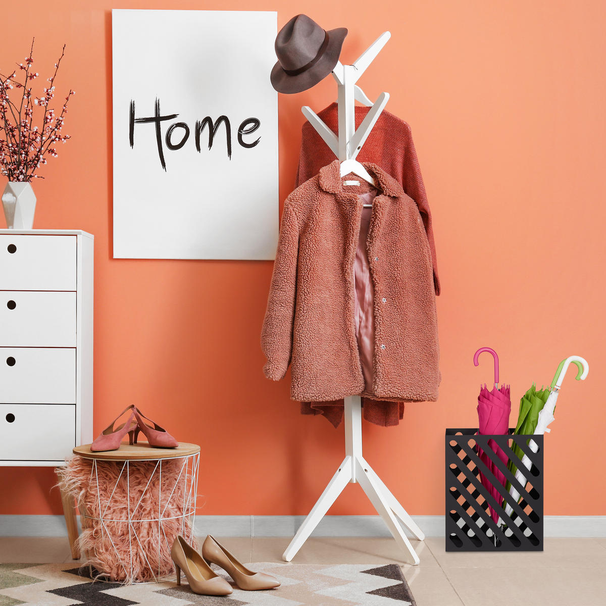 REGENSCHIRMSTÄNDER - Weiß, Metall (40/48/15cm) - Relaxdays