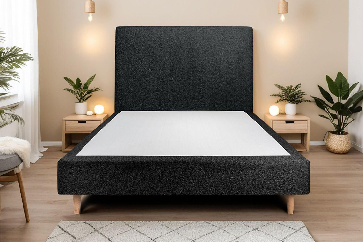 KOPFTEIL gepolstertes – schwarzer Bouclé-Stoff - 160 cm - Beige/Schwarz, Holz (160/120/10cm) - Sommeil de Plomb