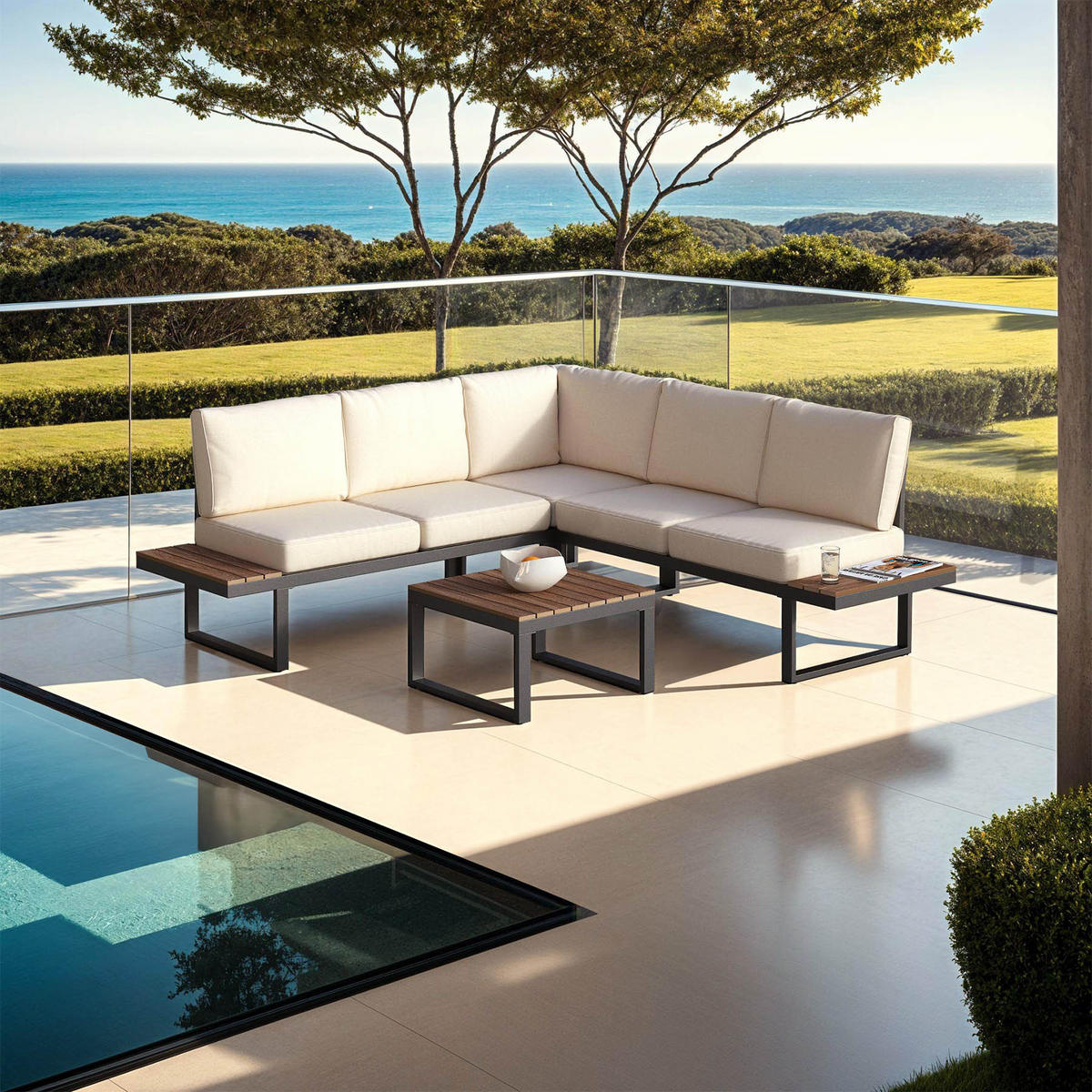 GARTEN-LOUNGE-SET Eliar,höhenverstellbare Ausgleichsschrauben,schwarz - Schwarz, Kunststoff - tectake