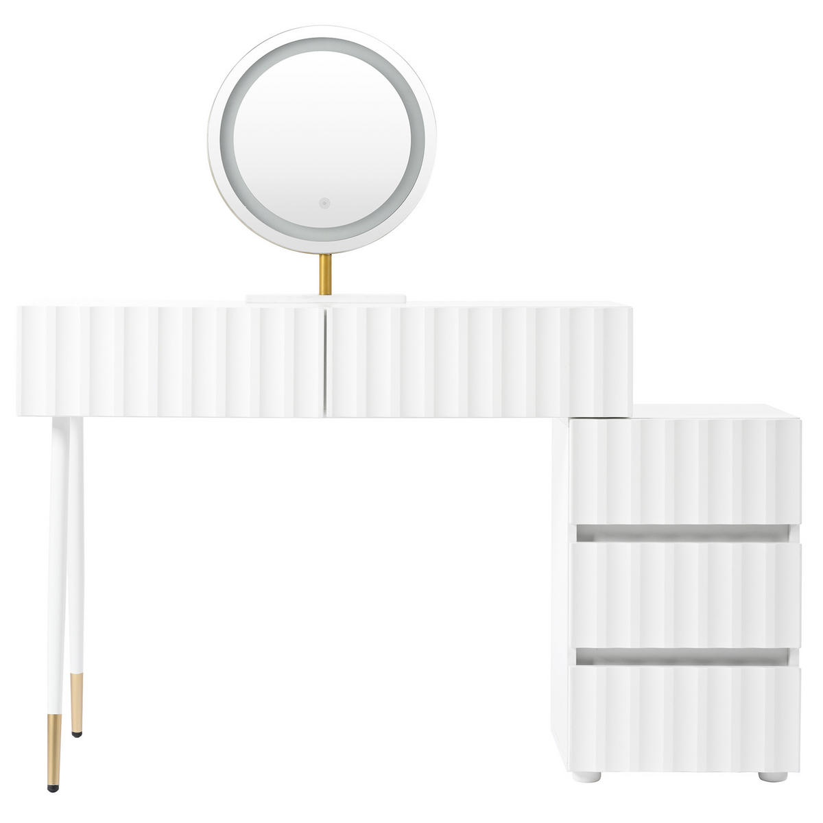 SCHMINKTISCH 100/40/127 cm in Weiß mit LED-Spiegel und 5 Schubladen - Weiß, Holzwerkstoff (40/127/135cm) - Flora Grace