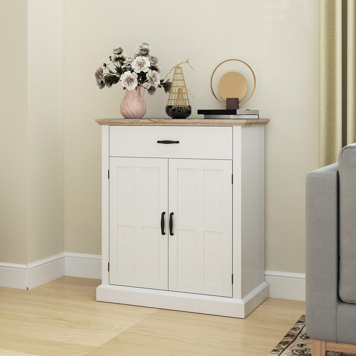 SIDEBOARD DE-11169 2 Türen, Schublade & verstellbarer Boden Weiß - Weiß, Holzwerkstoff (75.2/91.5/40cm) - ComfortXL