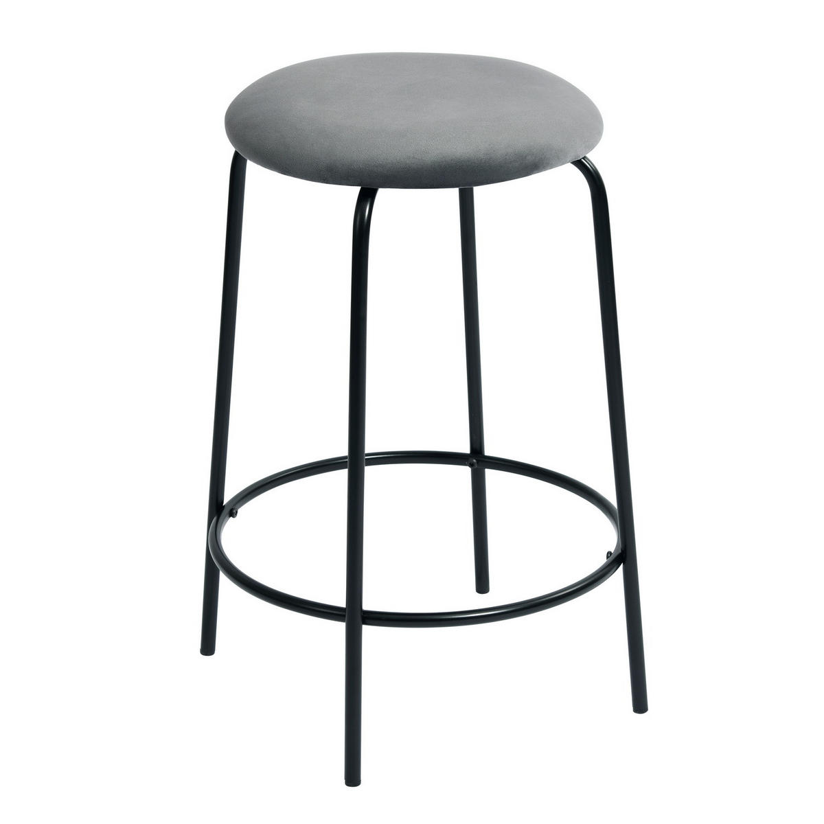 BARHOCKER 2er-Set Metallfüße, Samt, grau - Schwarz/Grau, Metall (36/73/37cm) - Urban Meuble