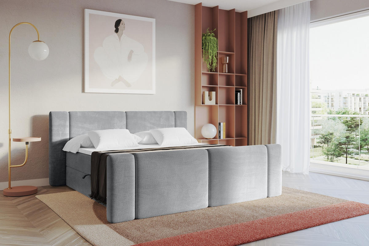 BOXBETT mit Matratze H3 - EVON Zanozek - 140x200 cm Grau - Graubraun, Holzwerkstoff (140/200cm) - ALTDECOR