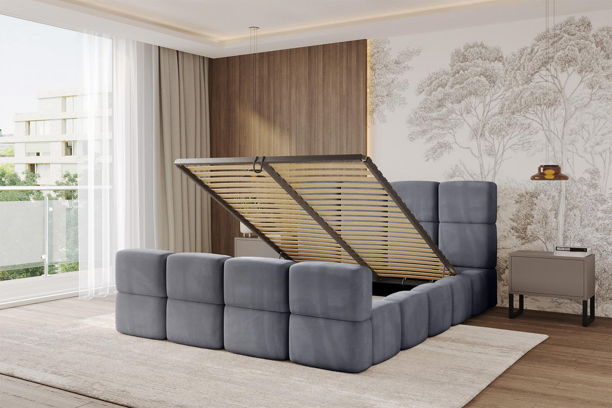 POLSTERBETT mit Bettkasten und Lattenrost, Bett mit Kopfteil, Boxbett ohne Matratze, Doppelbett mit Stauraum - NATA-Z 120x200 Dunkelgrau - Dunkelgrau, Holzwerkstoff/Textil (120/200cm) - ALTDECOR