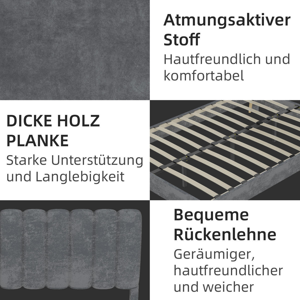 POLSTERBETT 160x200 cm ohne Stauraum grau - Grau, Textil (160/200cm) - LEBENLANG