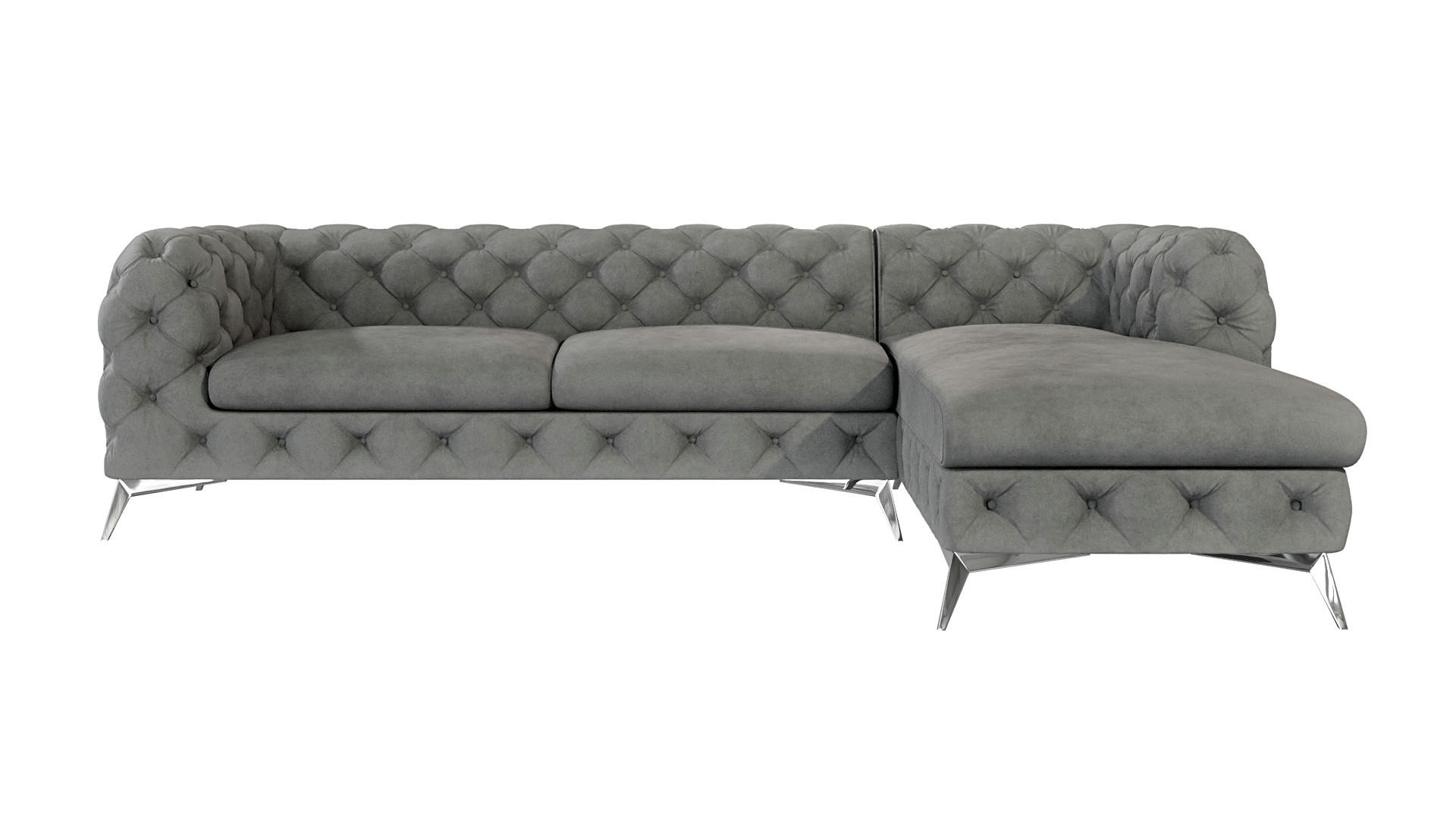 ECKSOFA Chesterfield Laura Grau Samt - Silberfarben/Grau, Holz/Textil (305/200cm) - S-Style Möbel