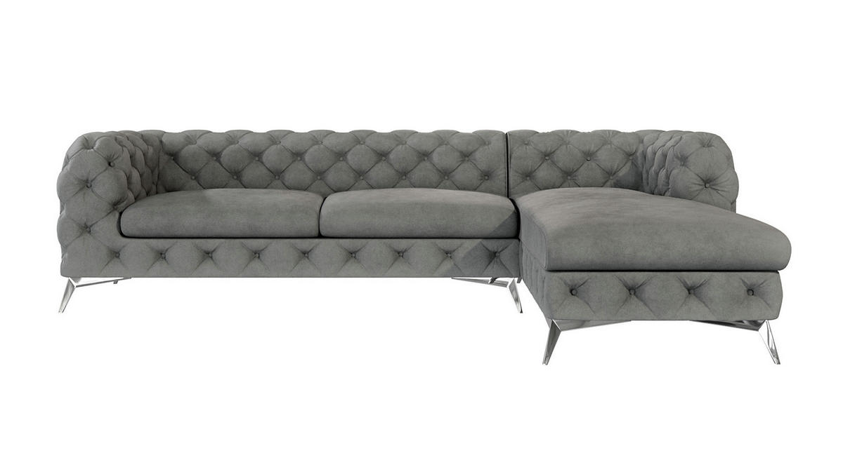 ECKSOFA Chesterfield Laura Grau Samt - Silberfarben/Grau, Holz/Textil (305/200cm) - S-Style Möbel