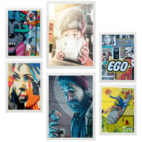 POSTER Set Mit 6 Bunte Graffiti Straßenkunst Schablone A3 & A4 Weißer Rahmen - Weiß, Papier (29/3cm) - Nacnic