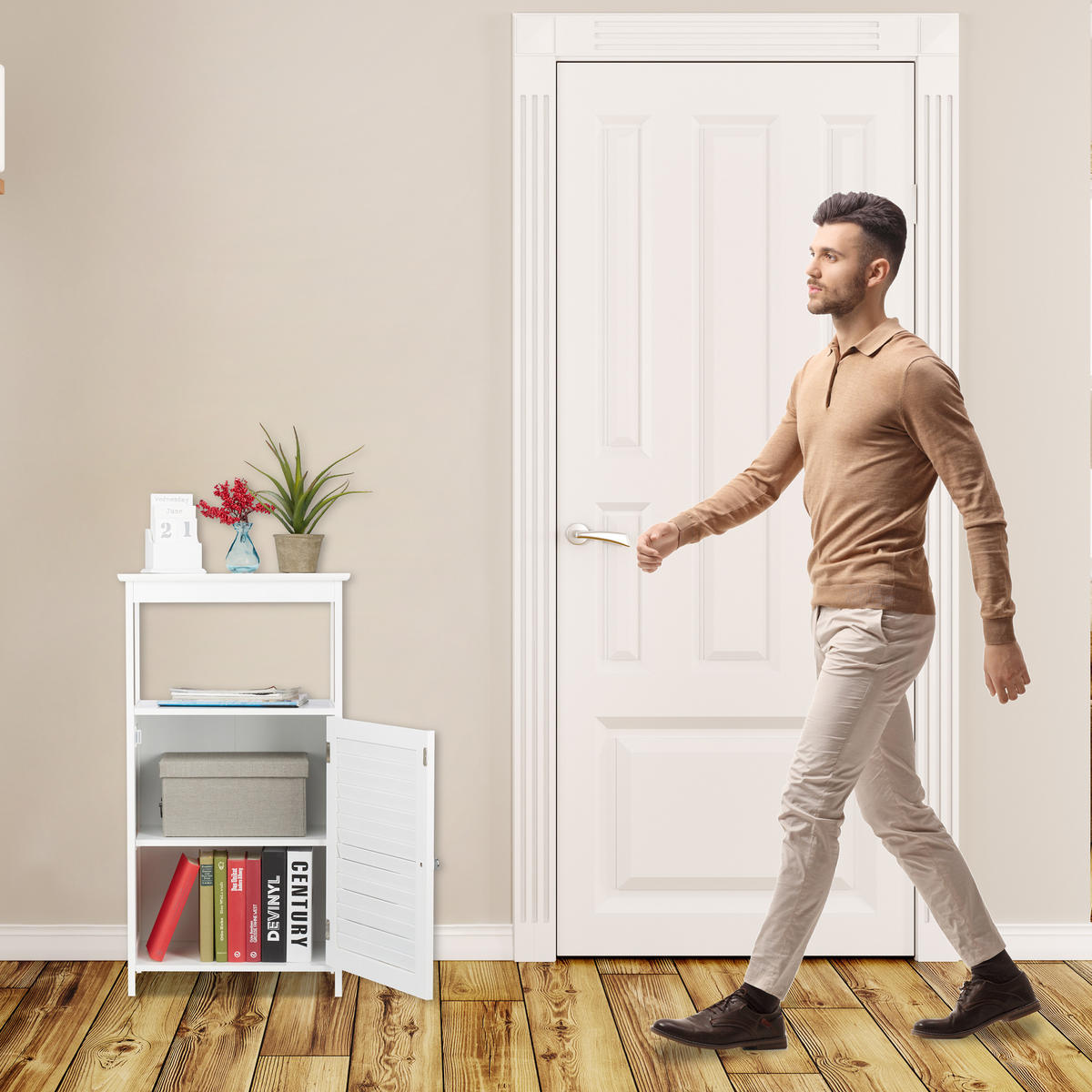 BADSCHRANK - Weiß, Holzwerkstoff (45/83/30cm) - Relaxdays