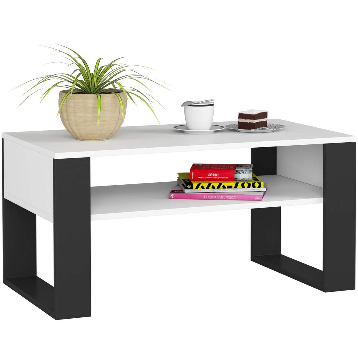 COUCHTISCH DOMI, Weiß-Schwarz, 53x92x45 cm - Schwarz/Weiß, Holz (50/92/45cm) - Milordbikes
