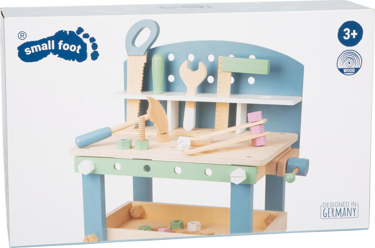 WERKBANK KOMPAKT "NORDIC" - Blau, Holz (26/52/45cm) - small foot