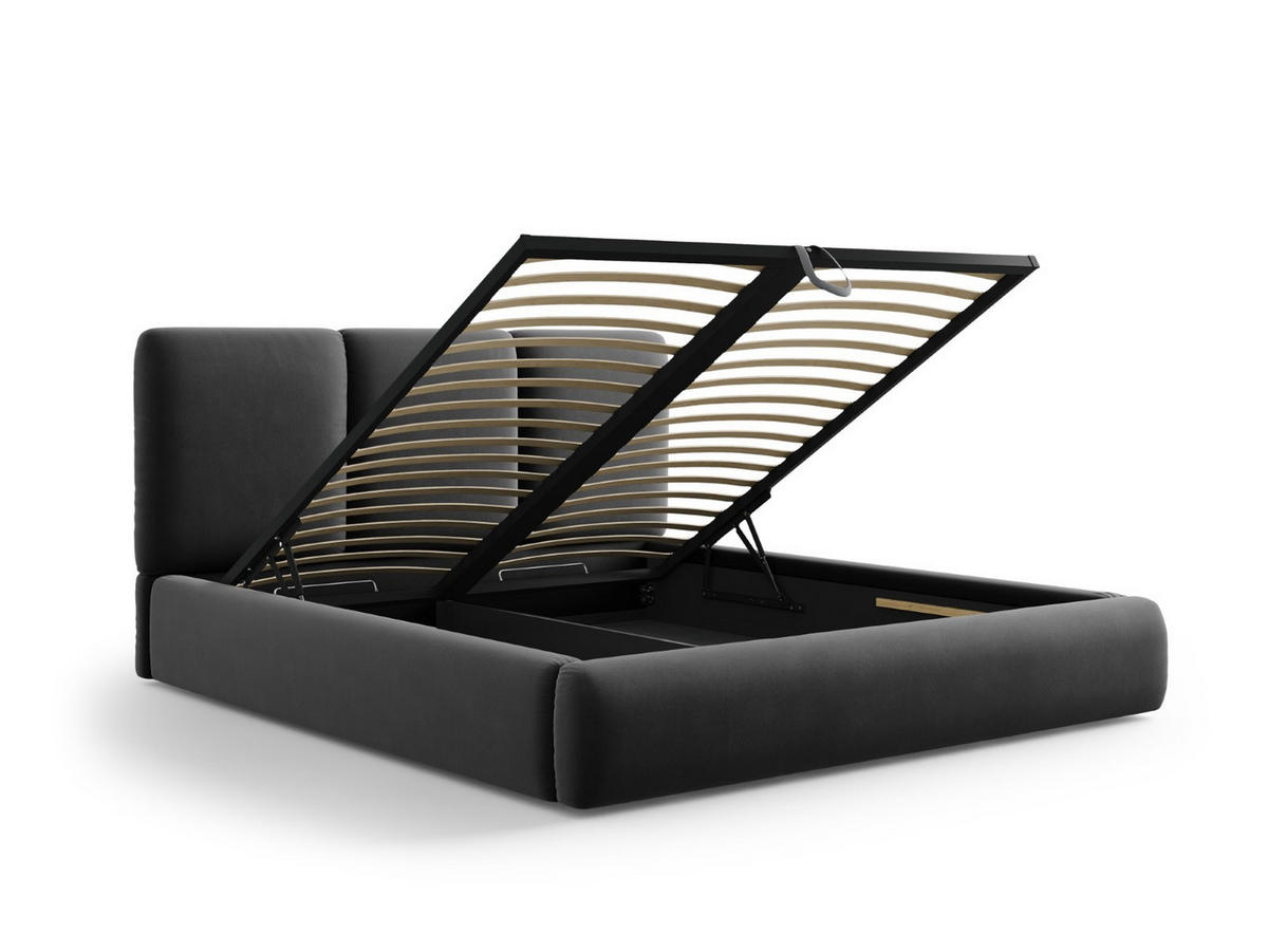 BETT mit Bettkasten und Kopfteil Nicolas aus Samt dunkelgrau 200x200cm - Dunkelgrau, Textil (200/200cm) - Cosmopolitan Design