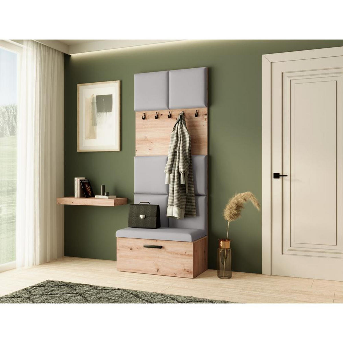 GARDEROBE Margaret I 81/203/43 gepolsterten Paneelen - Schwarz/Eiche Artisan, Holzwerkstoff/Kunststoff (81/203/43cm) - Beautysofa