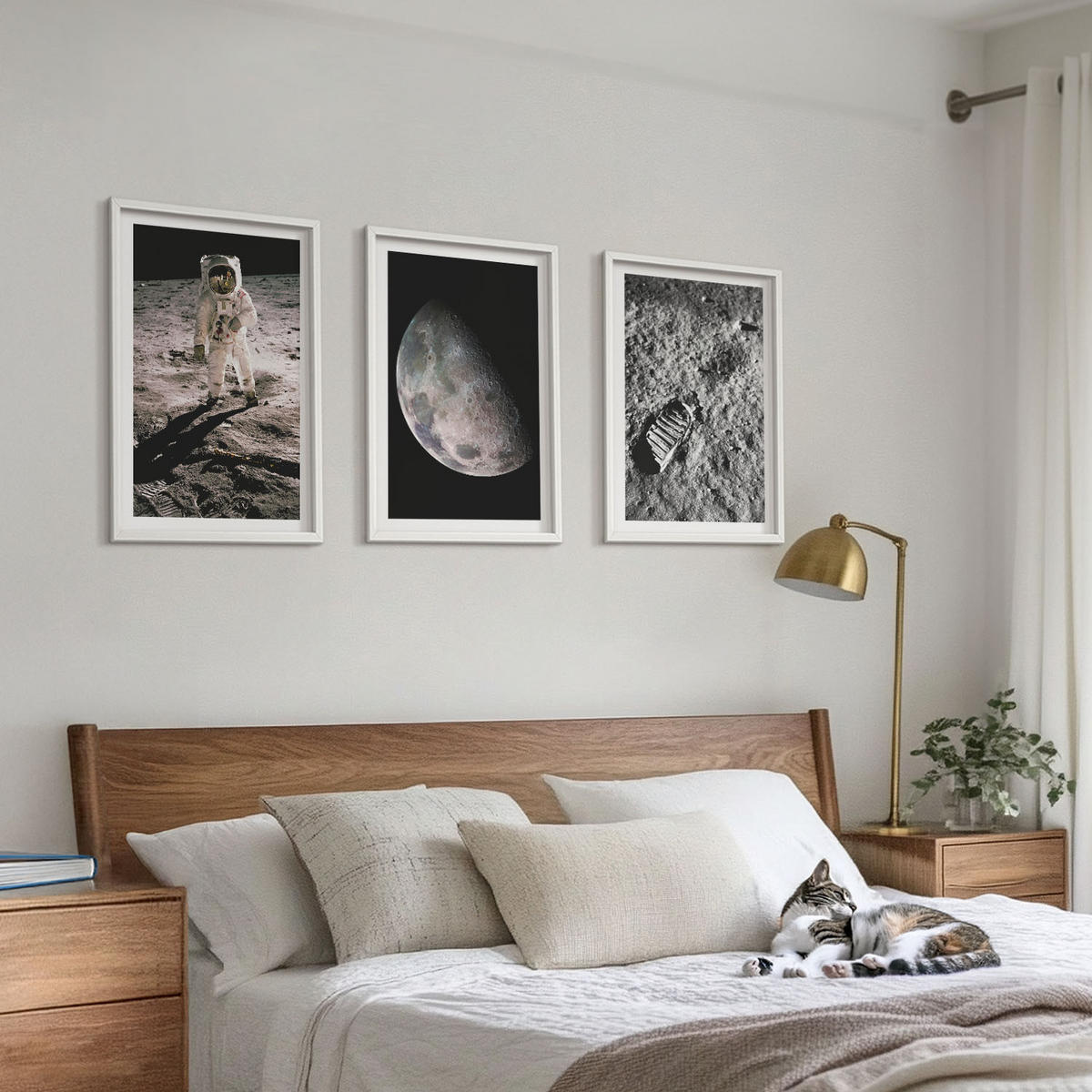 BILDER SET 3er Set - 40x60 cm Weißer Rahmen - Astronautenfoto vom Mond - Weiß, Kunststoff (40/60cm) - TULUP