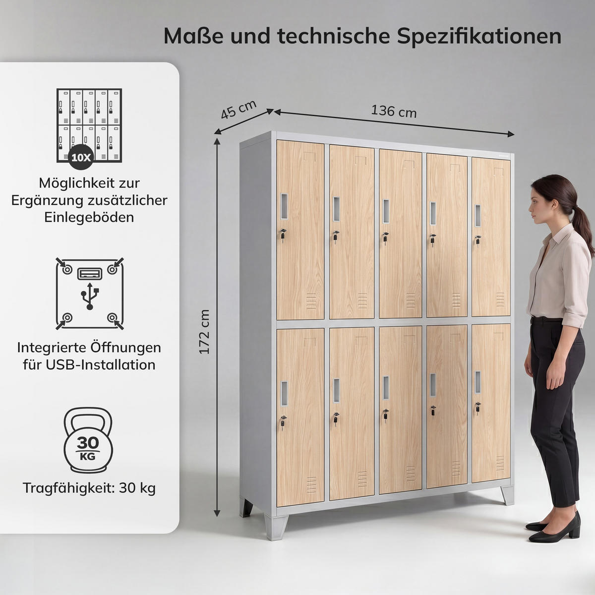 ARBEITSSCHUTZ-KLEIDERSCHRANK BARTEK 172 x 136 x 45 cm - Grau/Sonoma Eiche, Metall (136/172/45cm) - Jan Nowak