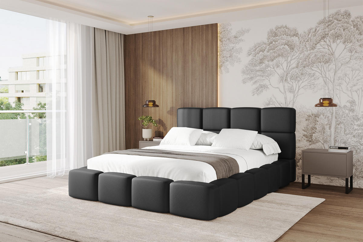 POLSTERBETT mit Bettkasten und Lattenrost, Bett mit Matratze H3/H4, Kopfteil, Boxbett, Doppelbett mit Stauraum - NATA 120x200 Schwarz - Schwarz, Holzwerkstoff/Textil (120/200cm) - ALTDECOR