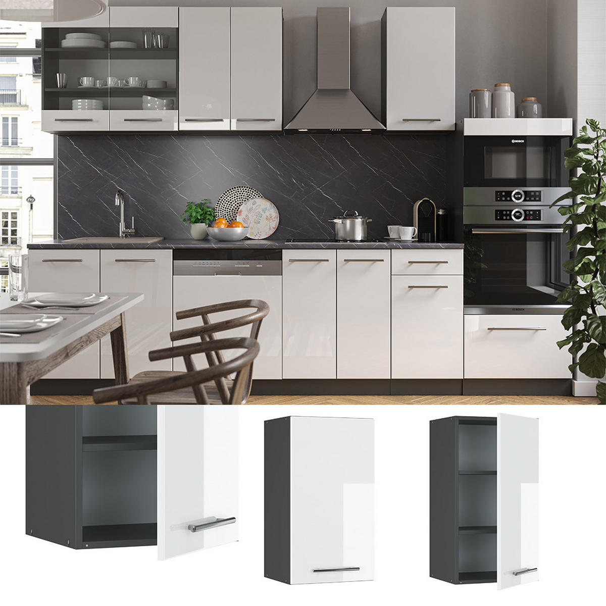 HÄNGESCHRANK Fame-Line Weiß Hochglanz 40 cm - Weiß Hochglanz/Anthrazit, Holzwerkstoff (40/72/34.1cm) - Vicco