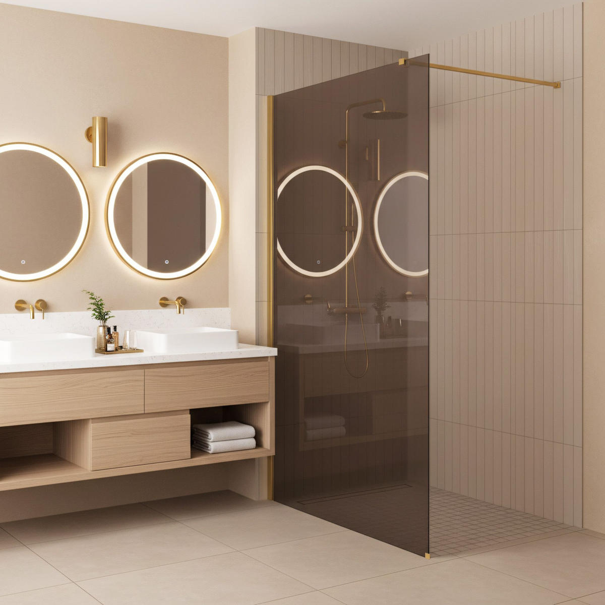 DUSCHWAND Rea Flexi Brown / Gold 100 - Goldfarben, Glas (120/100/195cm) - REA