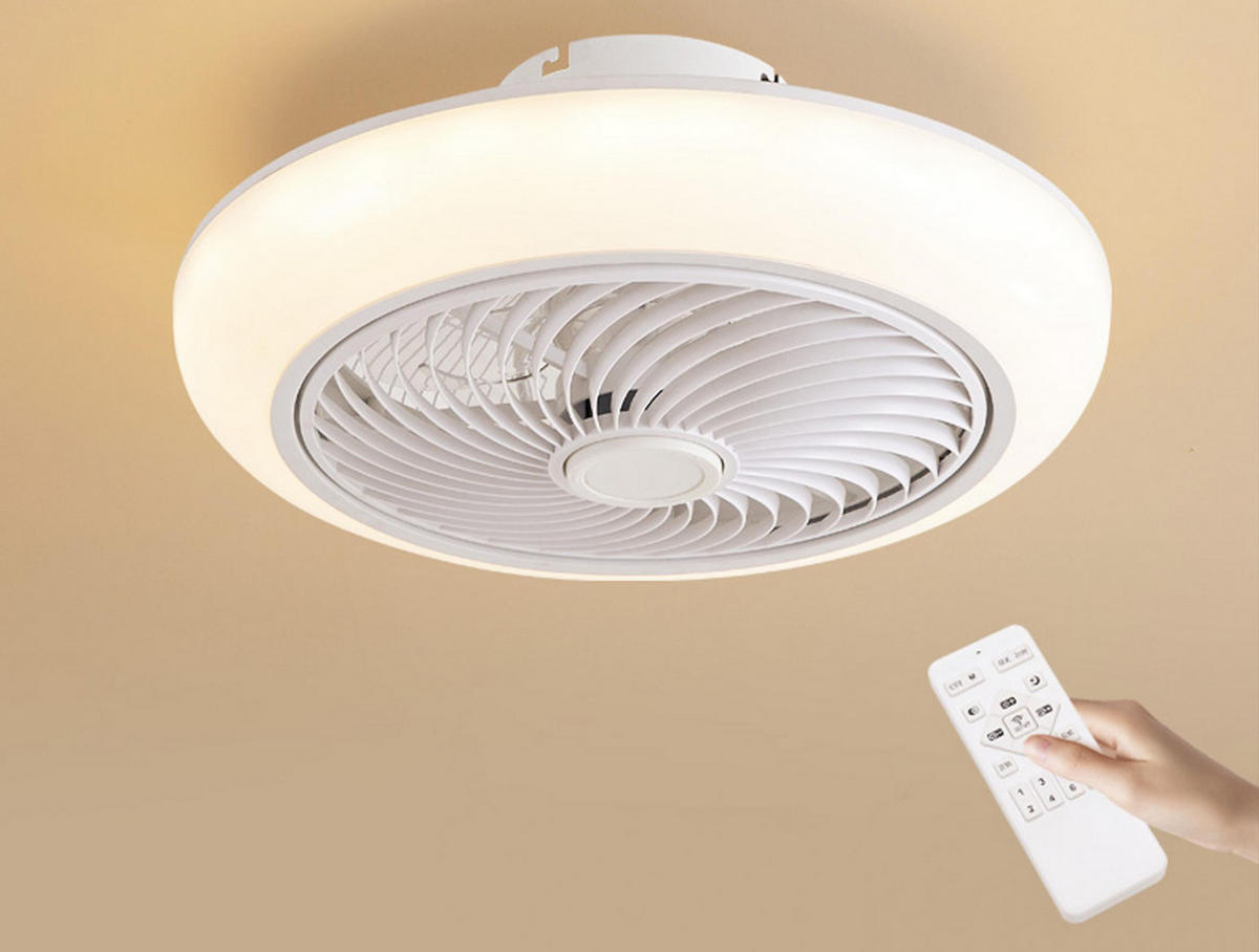 LED-DECKENLAMPE Weiß mit integriertem Ventilator 49 W - Weiß, Kunststoff (46/46/22cm) - Purline