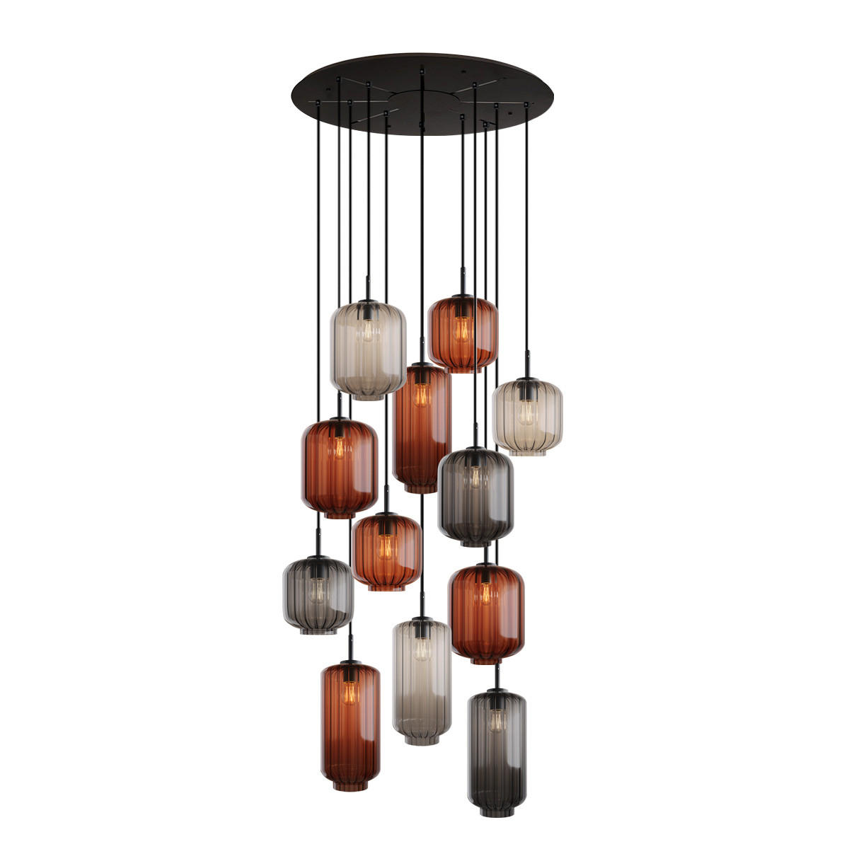 GALERIELEUCHTE Velo 12-flammig Mehrfarbig Ø 18/20/25cm - Multicolor/Schwarz, Glas (25/25/27cm) - s.luce
