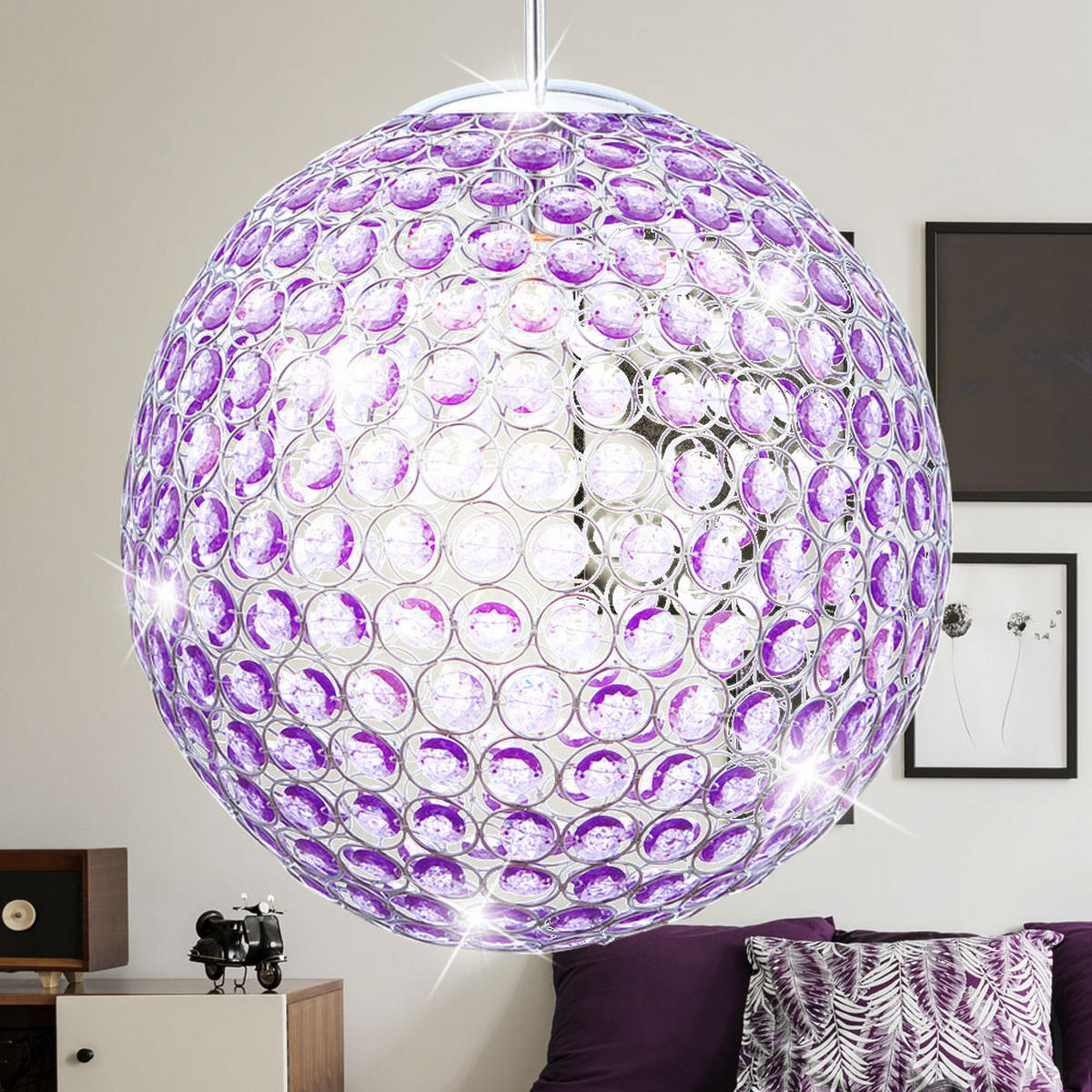 LED HÄNGELEUCHTE Acryl Kristall Lila - Lila, Metall (40/40/165cm) - Globo Lighting