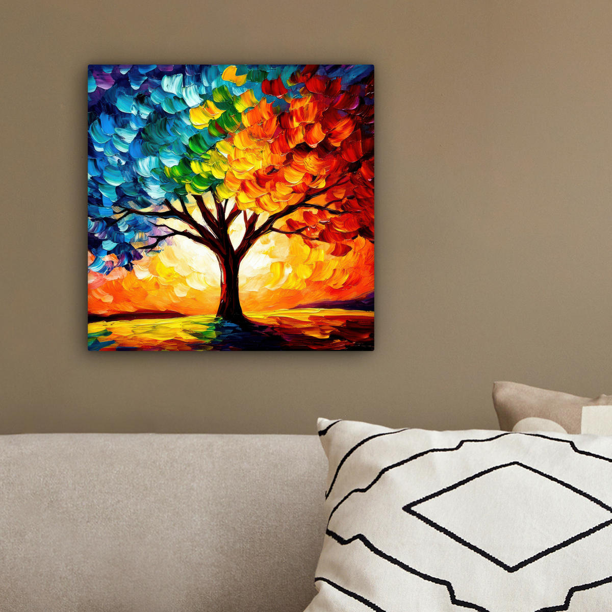 LEINWANDBILD - Baum - Kunst - Natur - Sonnenuntergang - 20x20 - Wandbilder - Multicolor, Textil (20/20cm) - MuchoWow