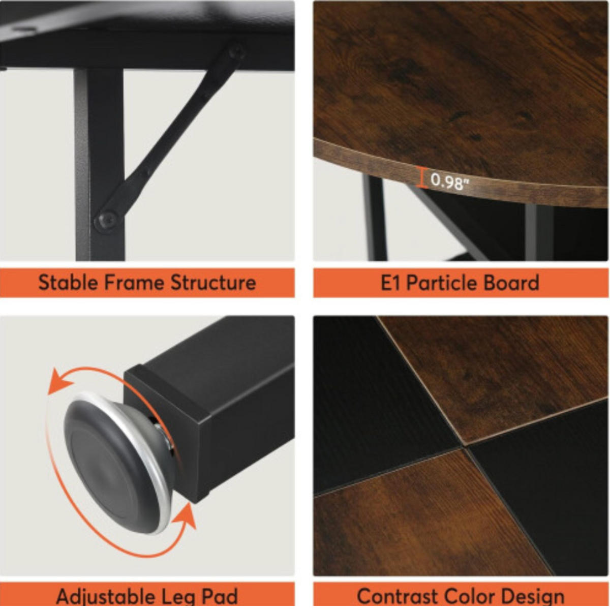 ESSTISCH Rund Holzoptik Braun/Schwarz mit Ablage Metallgestell ca. Ø120/75 cm - Schwarz/Braun, Holzwerkstoff/Metall (120/120/75cm) - Quality Elegance