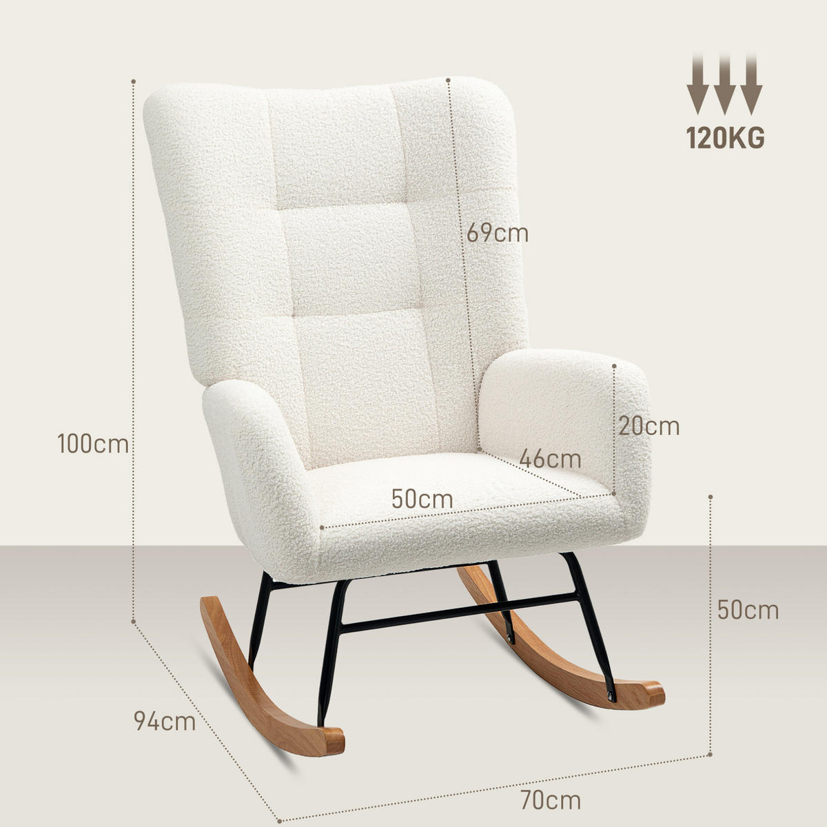 SCHAUKELSTUHL 94/70/100 cm cremeweiß aus Lammfell-Optik mit Armlehnen - Creme, Textil (70/100/94cm) - OKWISH