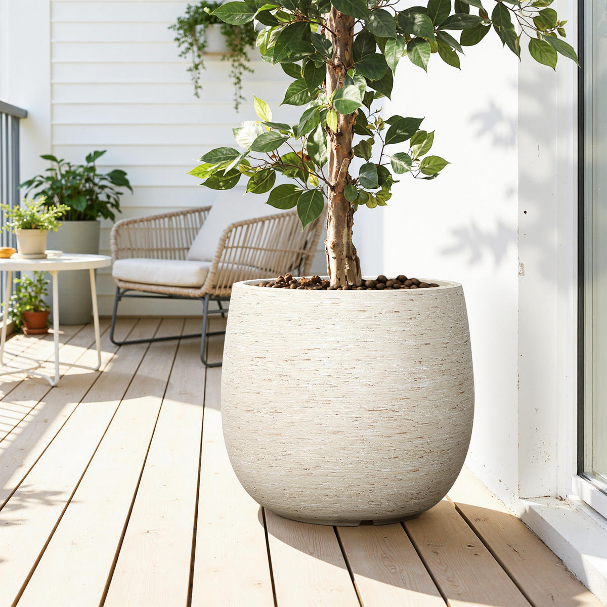BLUMENTOPF Groß, Rund Übertöpfe 35 cm Durchmesser (Weiβ, 35x32cm) - Weiß, Naturmaterialien (31.8cm)