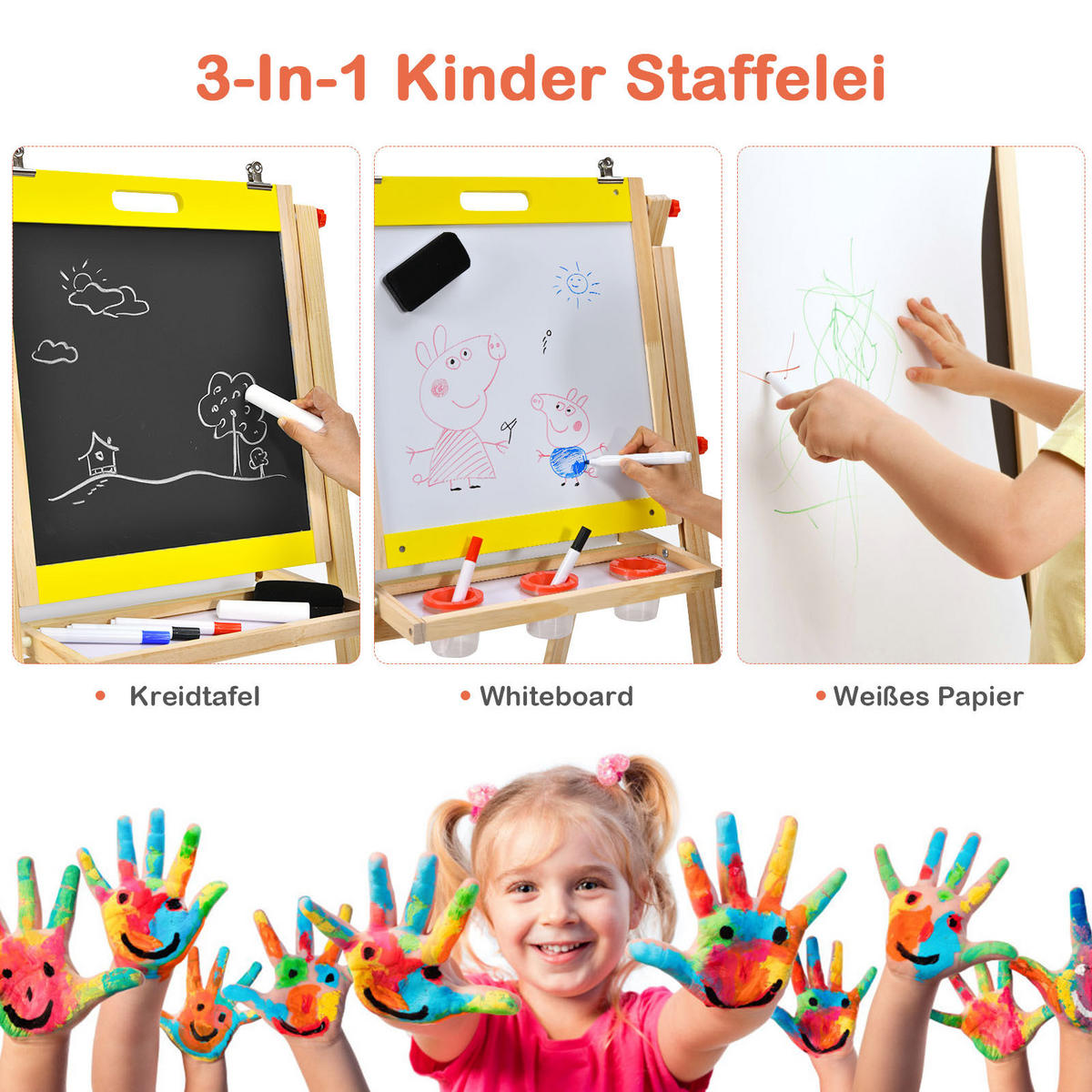 KINDERSTAFFELEI Gelb - Gelb, Holz (50.5/104/53.5cm) - COSTWAY