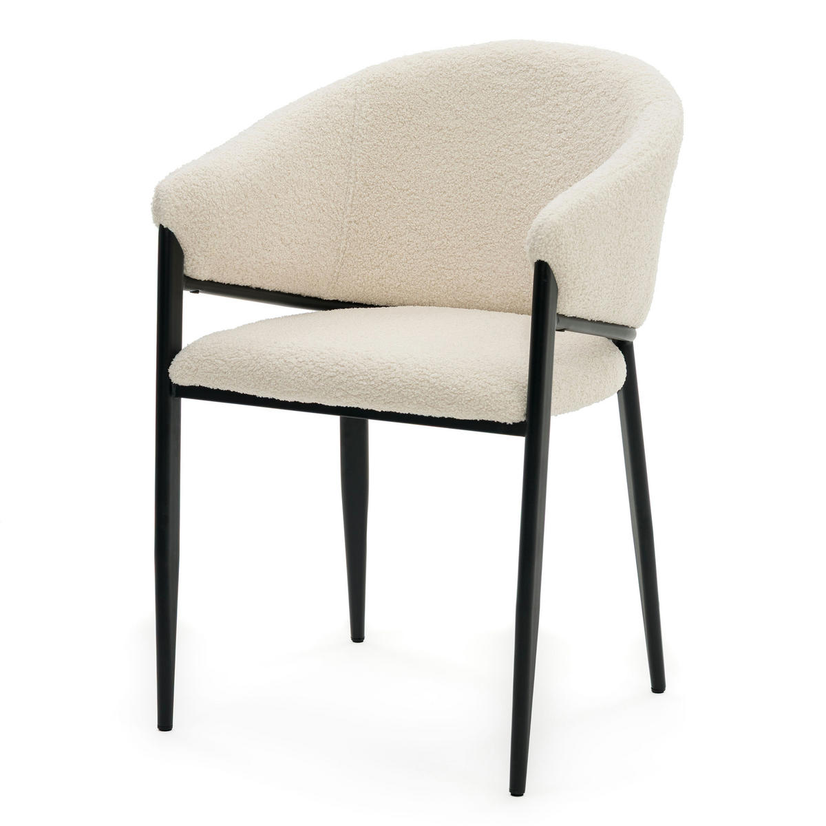 STUHL BUENO gespolsterter - hellbeige - Glamour Boucle Teddy - Creme/Schwarz, Textil/Metall (57/81/59cm) - NEW HOME