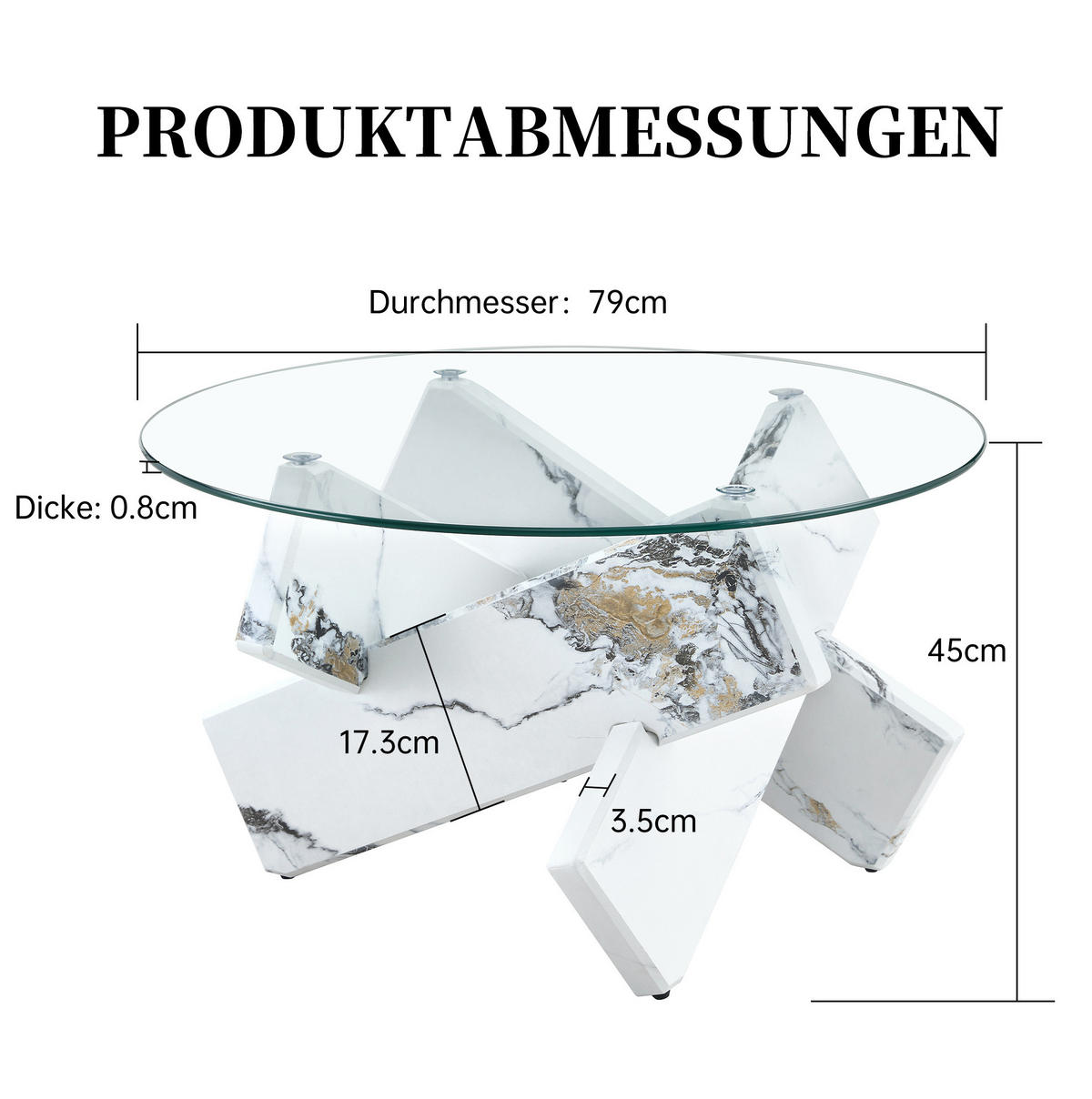 COUCHTISCH rund Ø 79 cm Glas/MDF Weiß Transparent - Weiß, Glas (79/79/45cm) - Meubliv