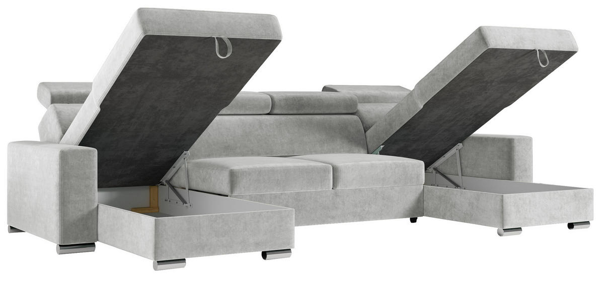 WOHNLANDSCHAFT FOX U Grau - Velvet - Silberfarben/Grau, Kunststoff/Textil (306/98/168cm) - MKS