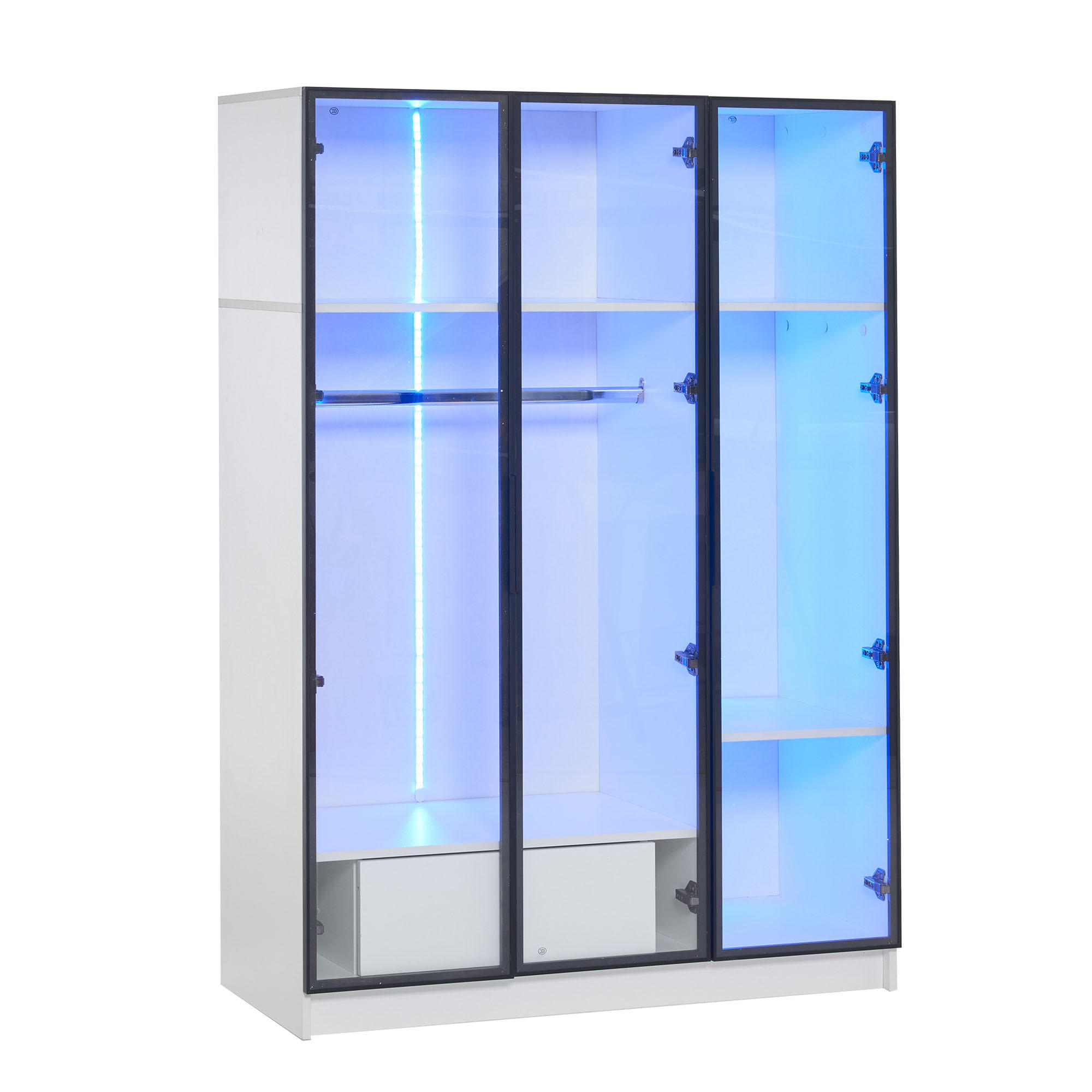 GARDEROBENSCHRANK DE-37485 110/50/160 cm mit 3 Glastüren Weiß - Weiß, Holzwerkstoff (110/160/50cm) - ComfortXL