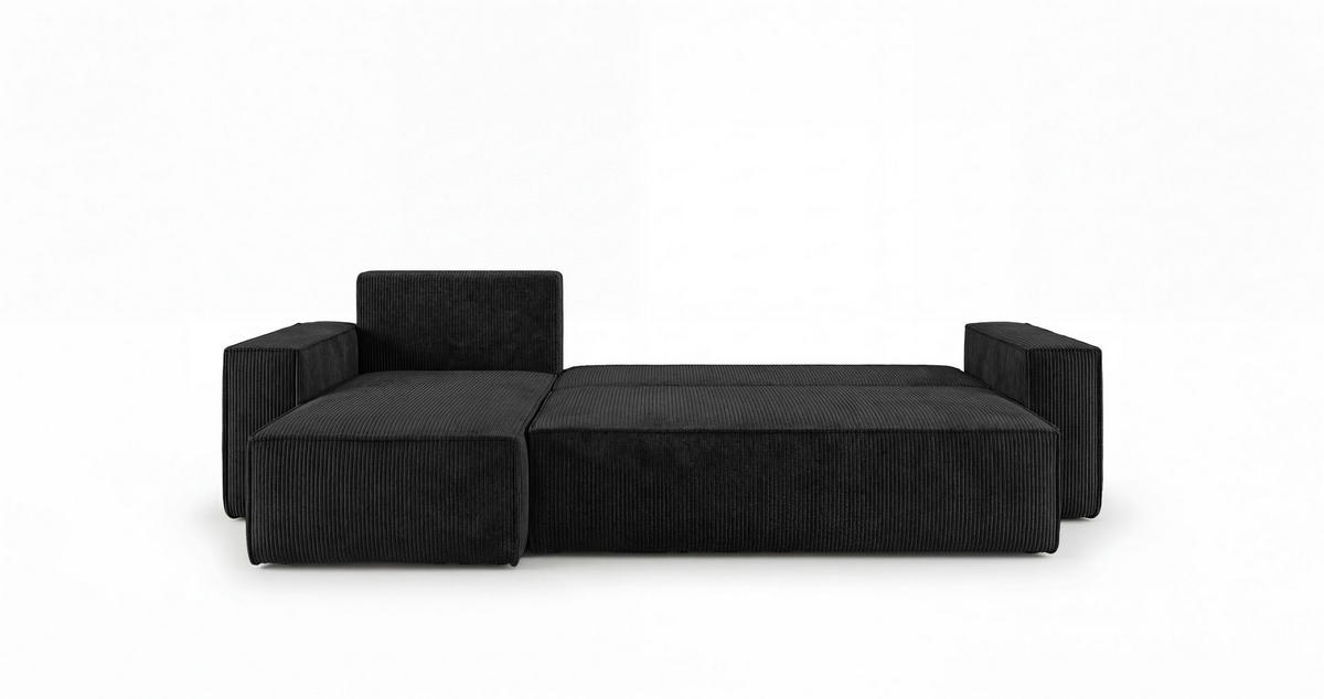 ECKSOFA CALIFORNIA MINI links schwarz Cord Poso 135 - Schlaffunktion, Bettkasten - Schwarz, Textil (245/140cm) - Cornero