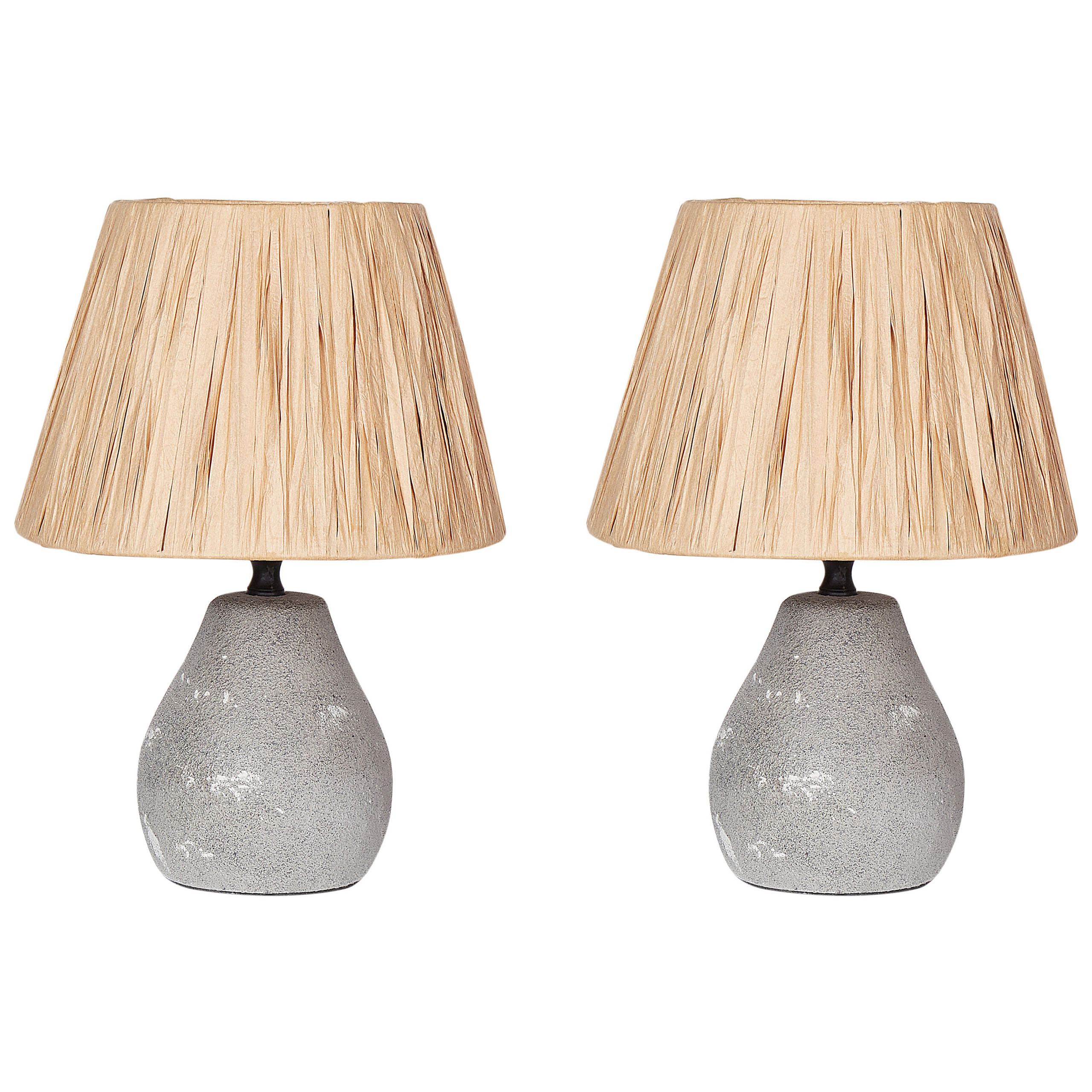 TISCHLEUCHTE 2er Set Grau/Heller Holzfarbton Arwadito - Hellbraun/Grau, Keramik (23/14/31cm) - Beliani