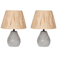 TISCHLEUCHTE 2er Set Grau/Heller Holzfarbton Arwadito - Hellbraun/Grau, Keramik (23/14/31cm) - Beliani