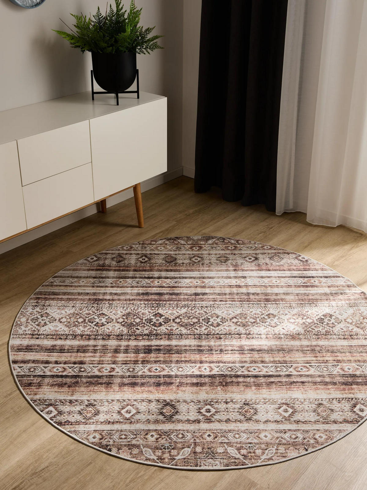 VINTAGE-TEPPICH George waschbar ø 160 cm rund - Braun, Kunststoff (160/160cm) - benuta