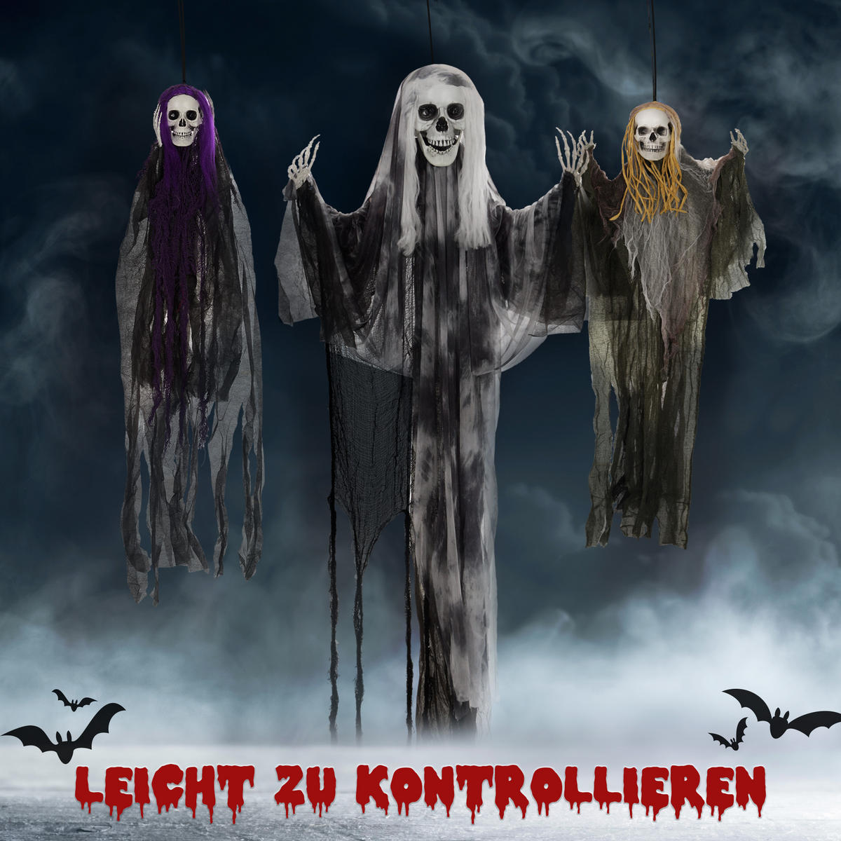 HALLOWEEN DECORATIONS 90/110/200cm Hängendes Skelett mit verstellbare Arme - Multicolor, Kunststoff/Metall (60/200/17cm) - HOMCOM