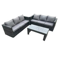 GARTENSOFA Hohe Rückenlehne Polyrattan 6-Sitzer - Dunkelgrau/Grau, Glas/Kunststoff - Fimous