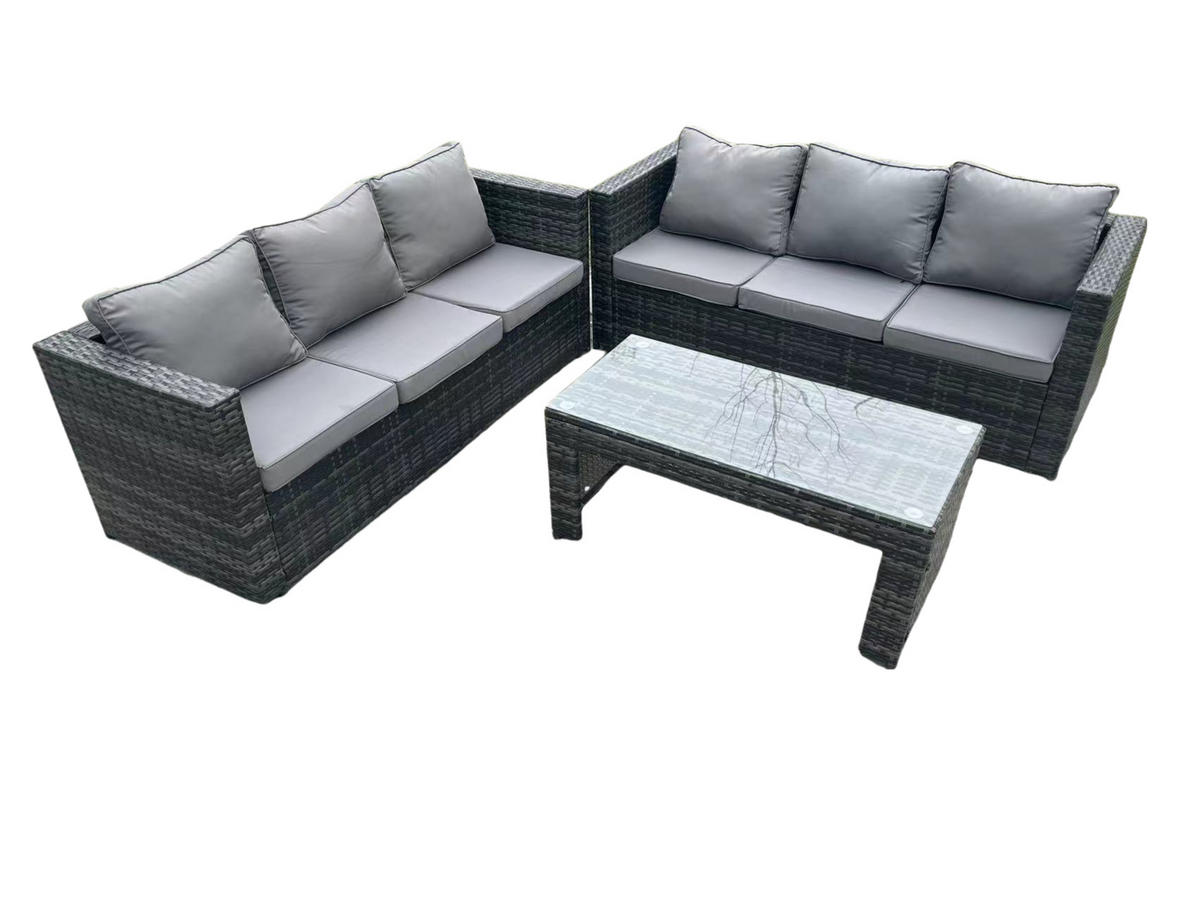 GARTENSOFA Hohe Rückenlehne Polyrattan 6-Sitzer - Dunkelgrau/Grau, Glas/Kunststoff - Fimous