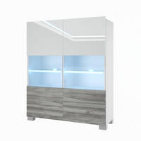 VITRINE Hochschrank mit LED-Leuchten, Weiß/Glamour Holz - Weiß/Grau, Holz (100/115/36cm) - B BELINI GROUP