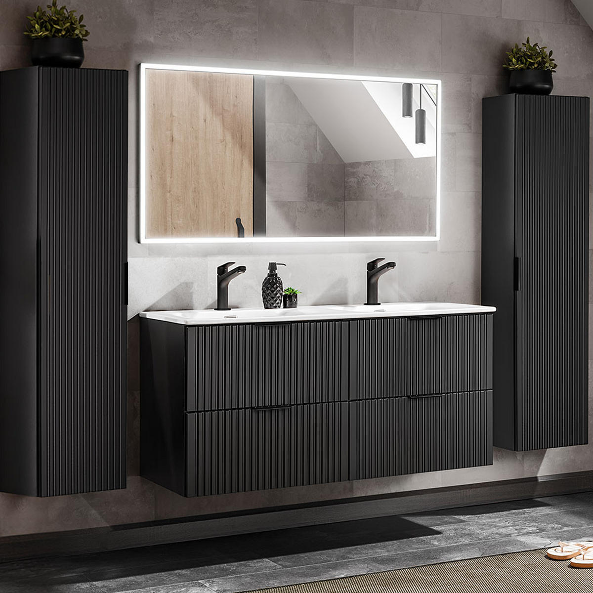 BADMÖBEL-SET 4-TLG. Adelaide-56 - Schwarz, Holzwerkstoff (220/200/46cm) - Lomado