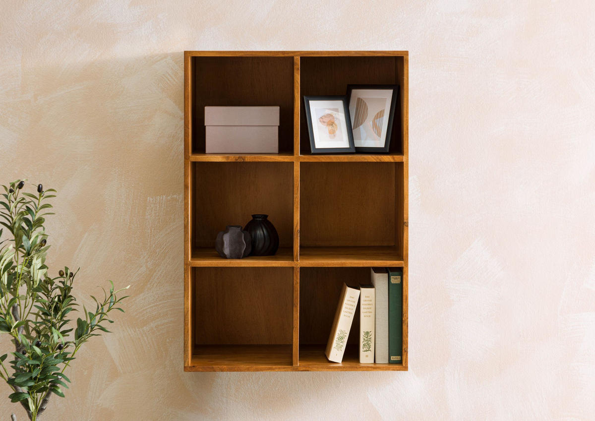 WÜRFELREGAL Akazie 60x40x86 natur lackiert MONTREAL #136 - Braun, Holz (60/86/40cm) - Massivmoebel24