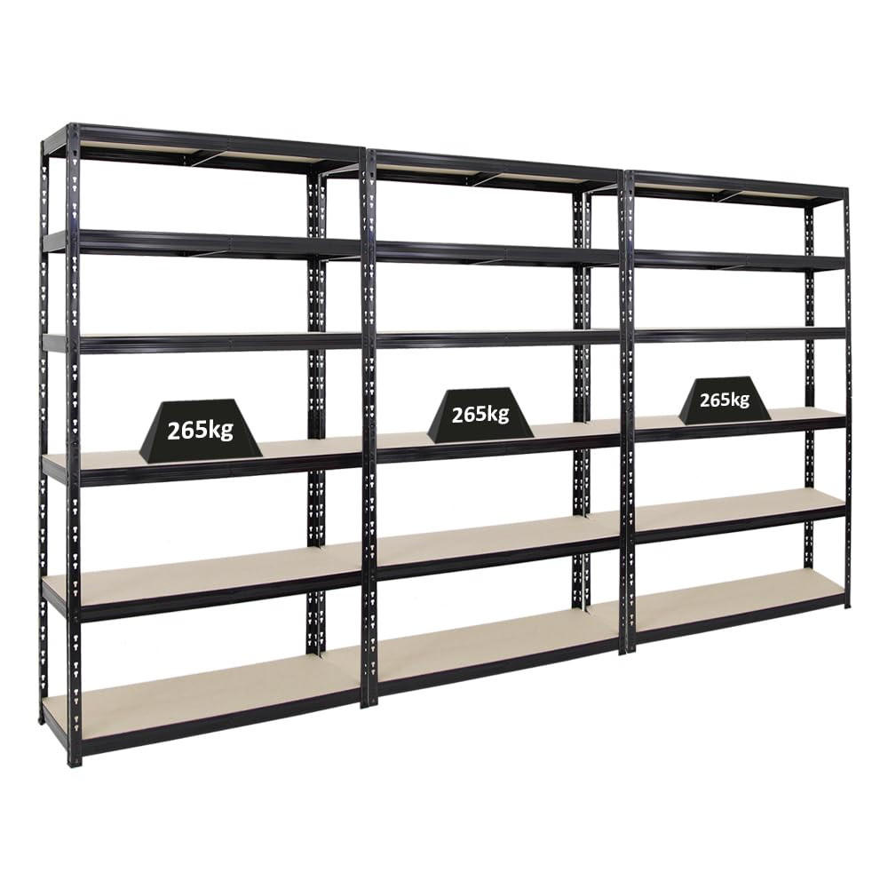 SCHWERLASTREGAL Giant Tiger XL 3er-Set mit 3x 220x120x40 cm Fachlast 265 kg 6-Ebenen Schwarz - Schwarz, Metall (360/220/40cm) - PROREGAL