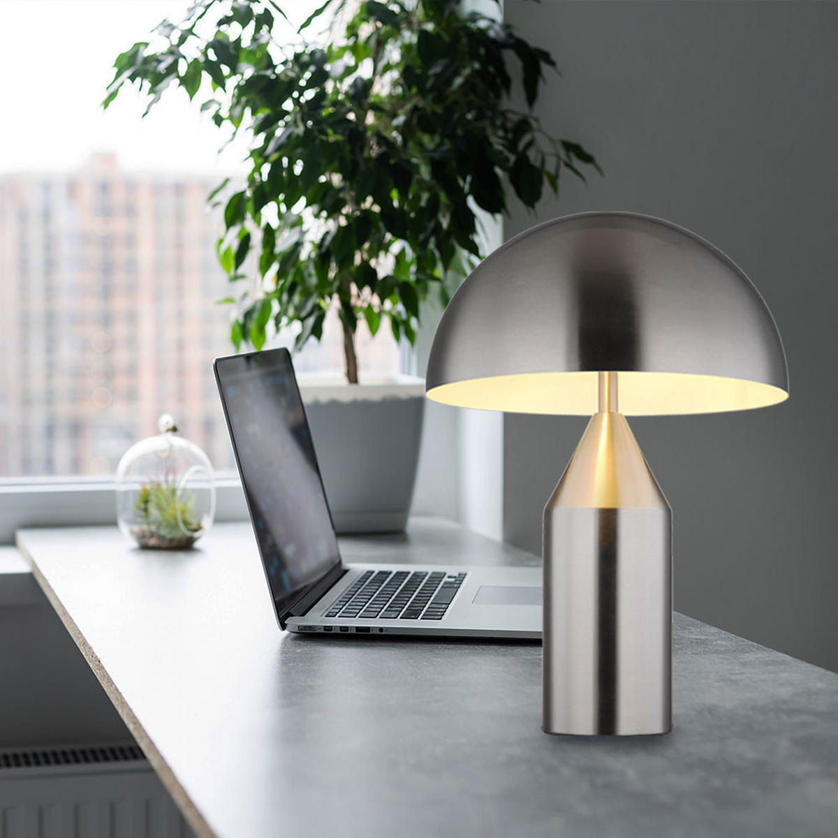 LED TISCHLEUCHTE Metall Silber Nickel - Silberfarben, Glas (28/28/39cm) - Globo Lighting