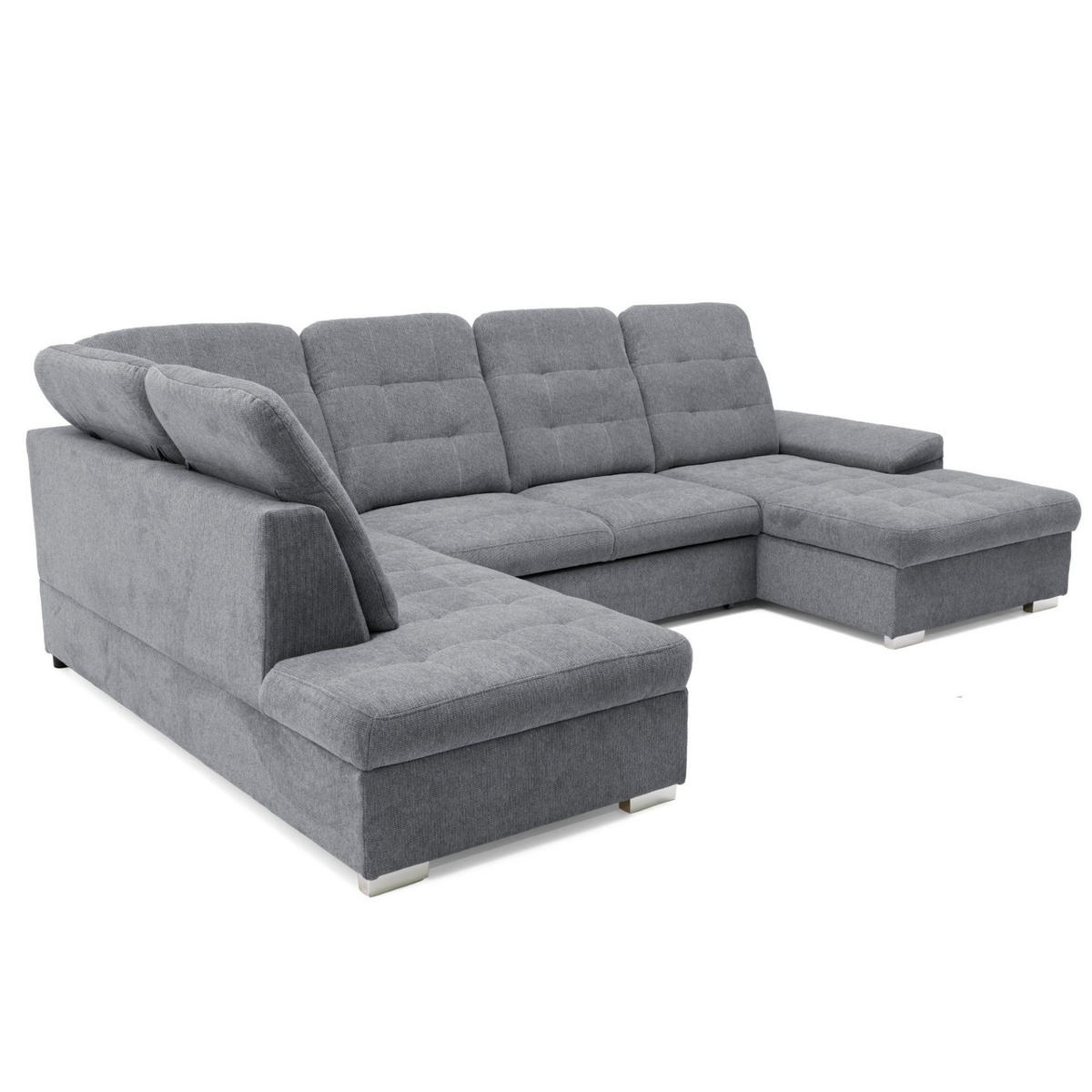 ECKSOFA U-Form OLIVIA U Links mit Schlaffunktion 124x257 Velours Grau - Silberfarben/Grau, Holz/Kunststoff (320/103/202cm) - Muffo
