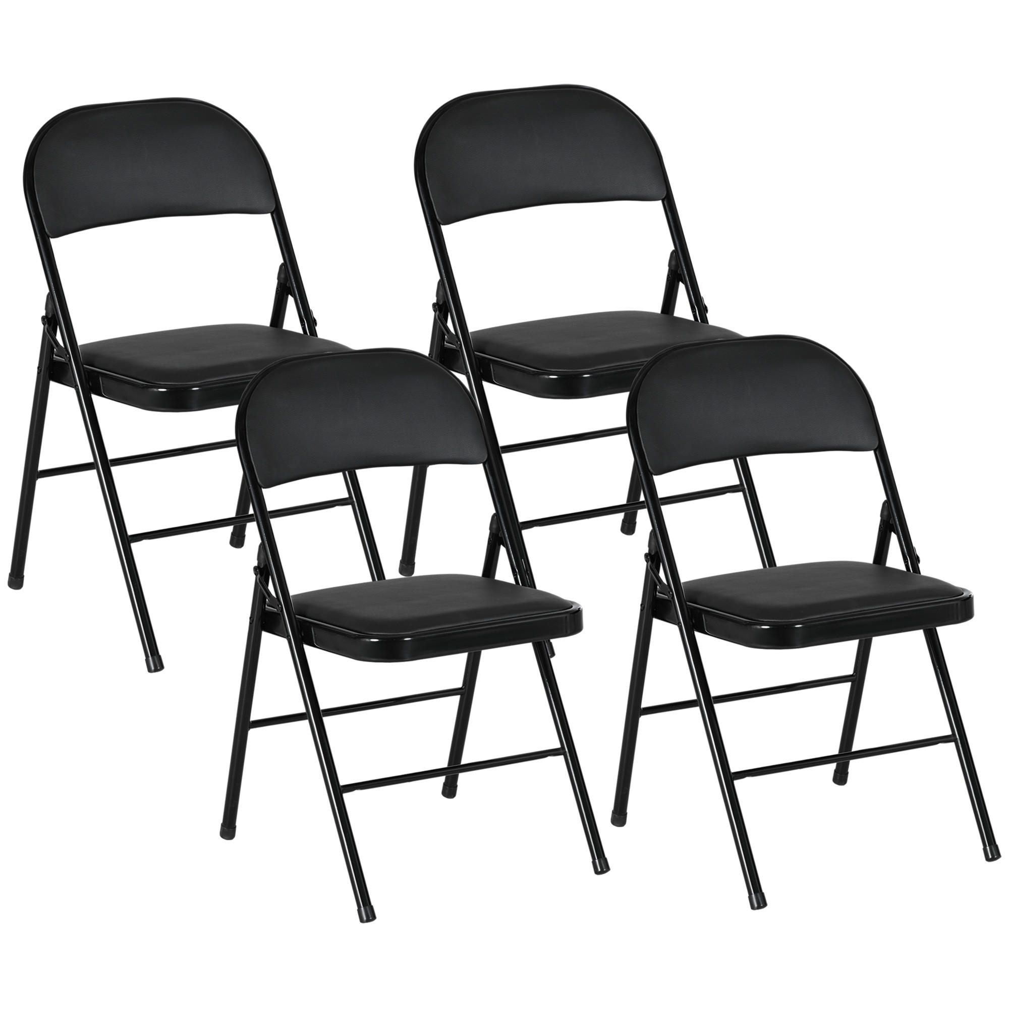 4ER-SET Klappstühle Tragbare Bürostuhl mit Kissen Stahlbeine Kunstleder, Schwarz - Schwarz, Kunststoff/Metall (46/78/45cm) - HOMCOM
